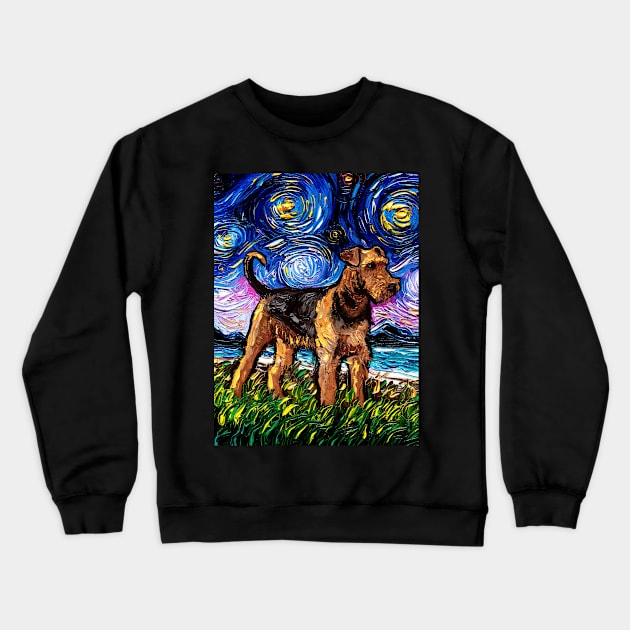 Airedale Terrier Night Crewneck Sweatshirt by sagittariusgallery